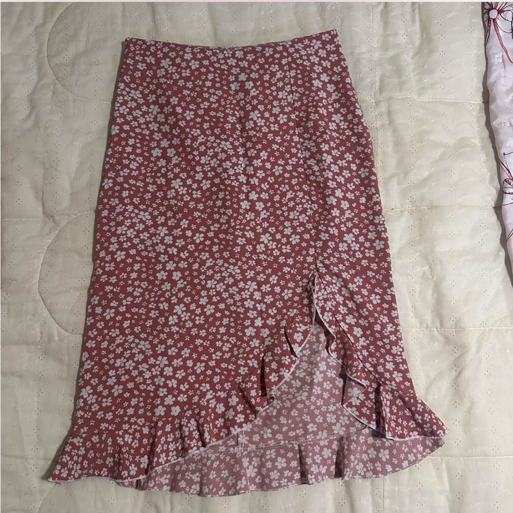 Floral Midi Skirt in Red